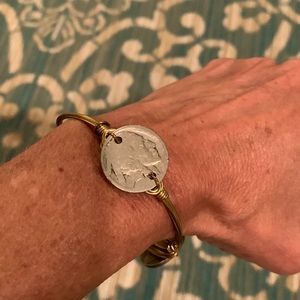 Gold plated Bangle with silver buffalo nickels